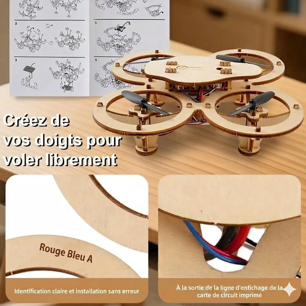 Drone Quadricoptère en Bois DIY – Mon Premier Modèle d'Ingénierie - Avec Télécommande à monter soi même
