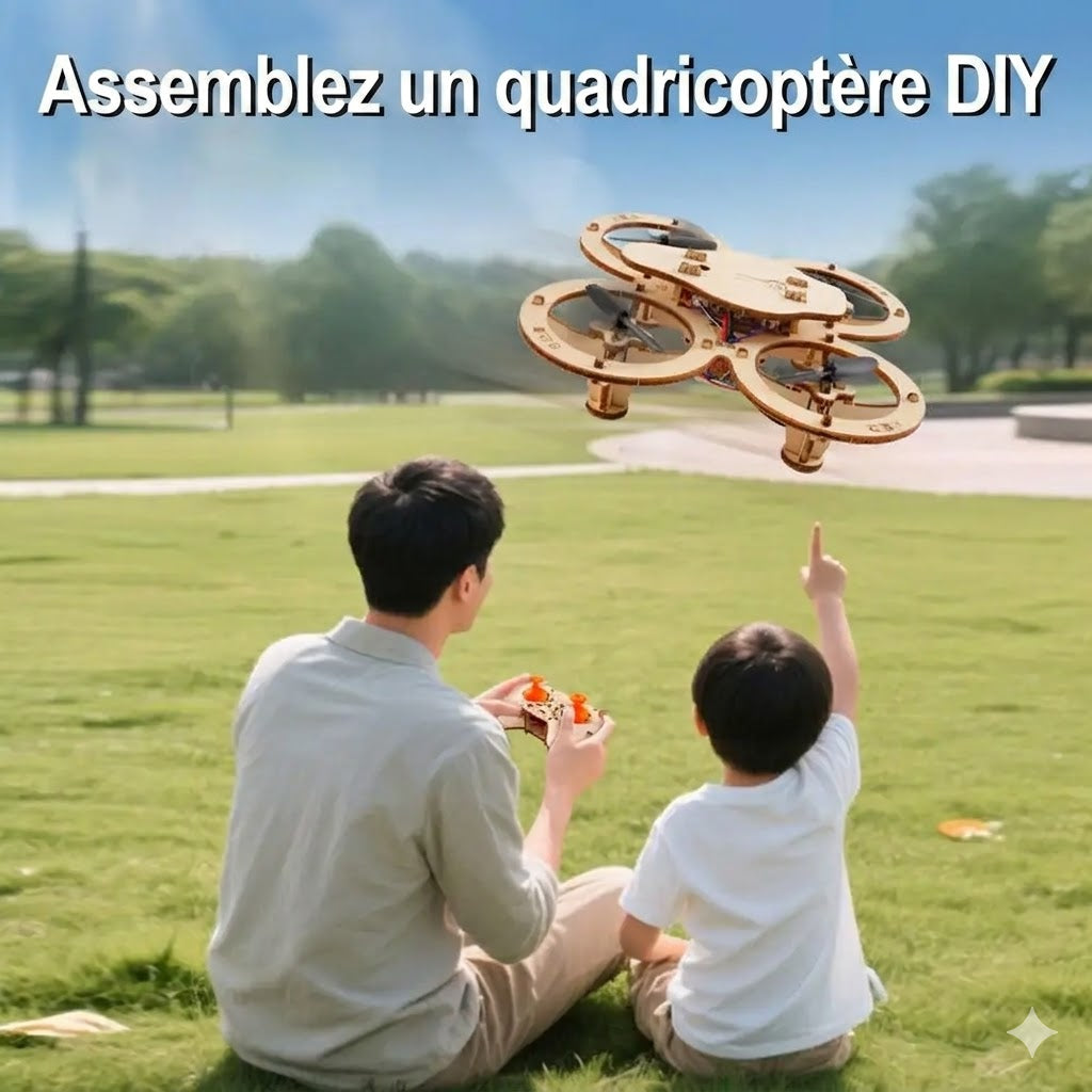 Drone Quadricoptère en Bois DIY – Mon Premier Modèle d'Ingénierie - Avec Télécommande à monter soi même